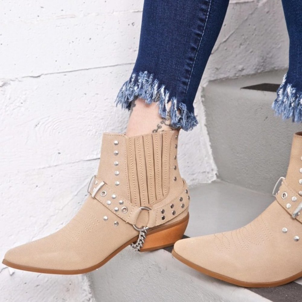 YRU Laso Suede Studded Chain Western Harness Booties